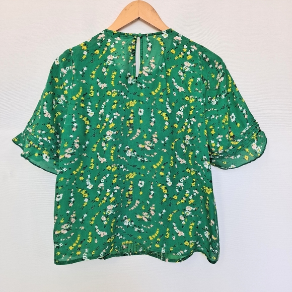 Lucky Brand Green Floral Print Cropped Ruffle Front Top szM - Picture 8 of 12